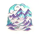 mountains and waterfall  tattoo design idea