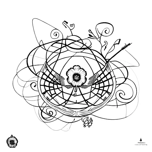 A whimsical design of a badminton racket entwined with vines and flowers, symbolizing the client's love for nature and sports tattoo design idea