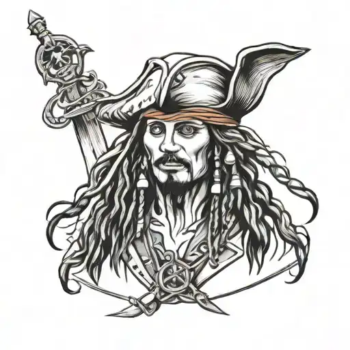 jack sparrow fine line tattoo design idea