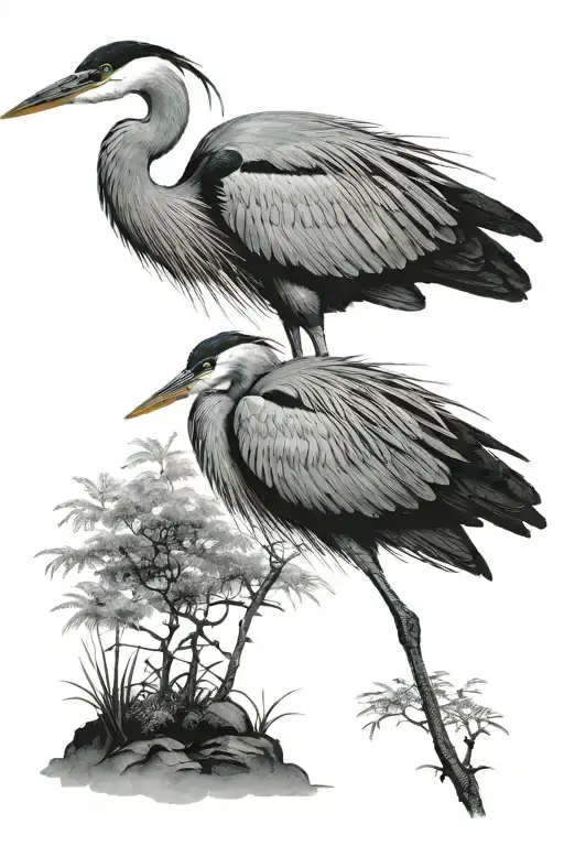 blue heron standing straight up tall from the side tattoo design idea
