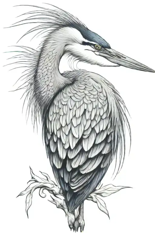blue heron standing tall from the side tattoo design idea