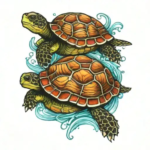 sisters turtles swimming together tattoo design idea