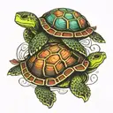 sisters turtles swimming together tattoo design idea