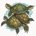sisters turtles swimming together tattoo design idea