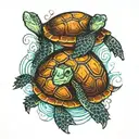 sisters turtles swimming together tattoo design idea