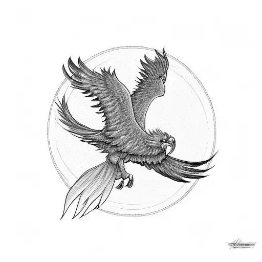 A majestic phoenix soaring over a tropical beach at sunset tattoo design idea