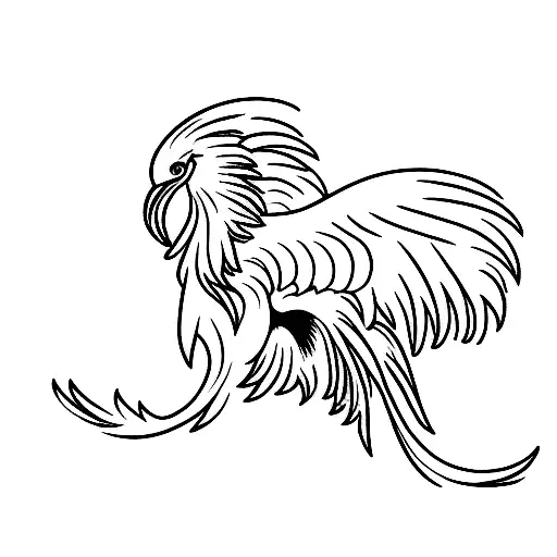 A majestic phoenix soaring over a tropical beach at sunset tattoo design idea