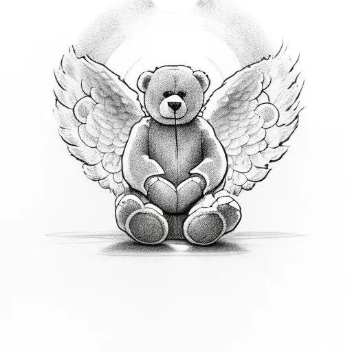 Sketch Teddy Bear With Halo And Angel Wings Tattoo Idea  BlackInk AI