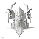 battle torn crusader posed tattoo design idea