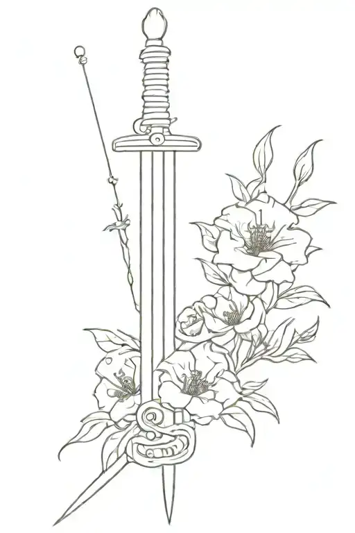 pirate sword spine tattoo with flowers tattoo design idea