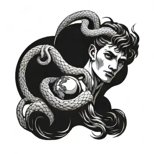 virgo man with earth and snake tattoo design idea