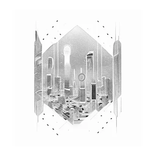 A futuristic cityscape with neon lights inspired by The Weeknd's music, incorporating XO symbol subtly tattoo design idea