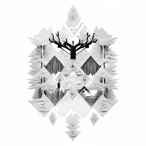 A mysterious forest with hidden XO symbols scattered throughout, representing the allure of The Weeknd's music tattoo design idea