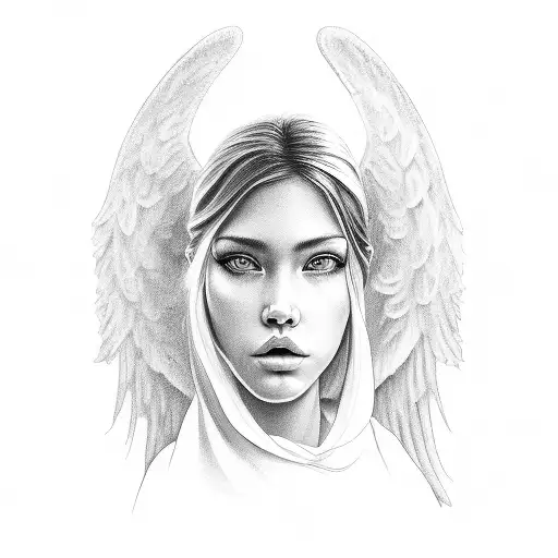 angel portrait surrounded by the names Joyce, Adriann, and luv shaded with clouds saying "forever in my heart" tattoo design idea