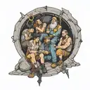 four people sitting in a mine tattoo design idea