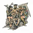 four people sitting in a mine tattoo design idea