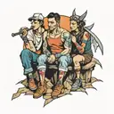 four people sitting in a mine tattoo design idea