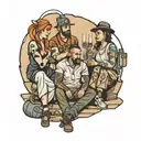 four people sitting in a mine tattoo design idea