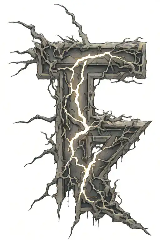 the number 7 represented as a lightning bolt that spreads and is triggered by raiden and zeus the gods of lightning tattoo design idea
