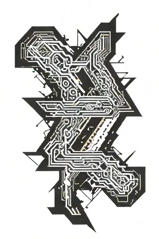 the number 7 represented as a lightning bolt that spreads and is triggered by raiden and zeus the gods of lightning tattoo design idea