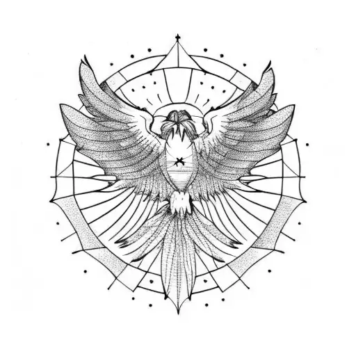 phoenix spreading it's wings wide with the draco constellation in the background  tattoo design idea