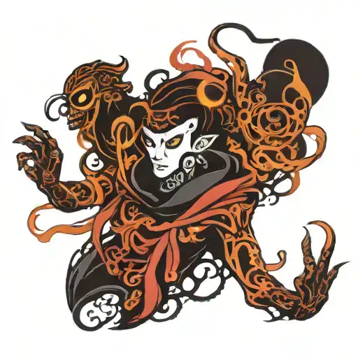 shadow figure with multiple arms tattoo design idea