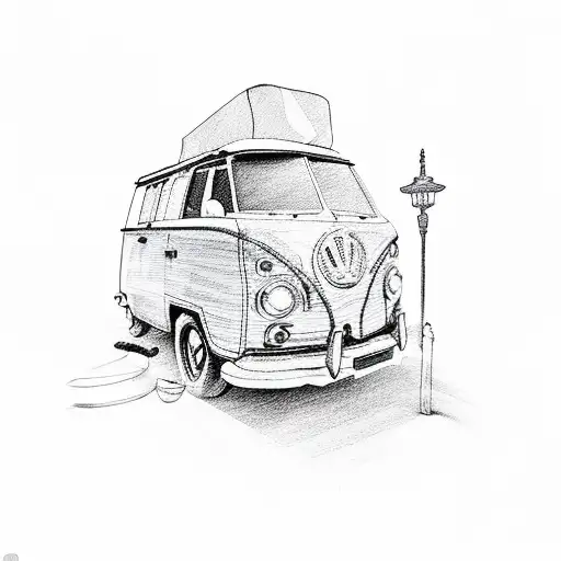 campervan and cowboy boots  tattoo design idea