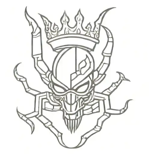 scorpion with a king's crown and a ninja mask tattoo design idea