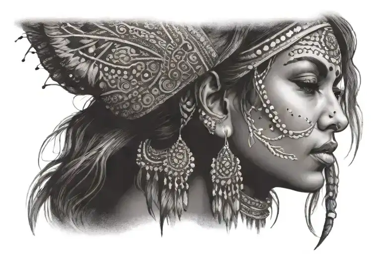 indian woman face tattoo design idea