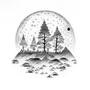 Full moon over a forest in a sky of stars with a man and woman looking up at it tattoo design idea