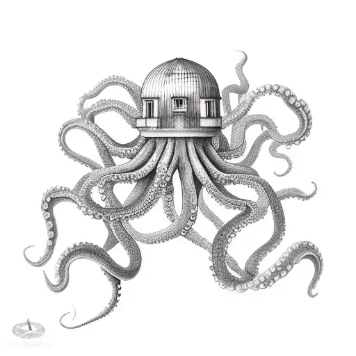 Octopus and Lighthouse tattoo design idea