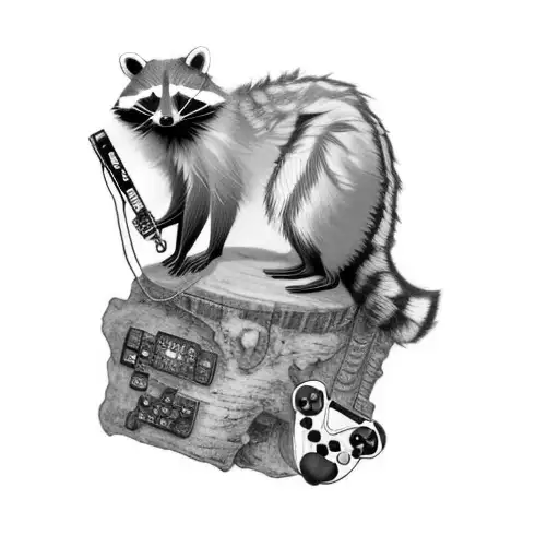 a raccoon with PlayStation controller tattoo design idea