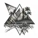 mountain and jungle forest with trees in triangle shape tattoo design idea