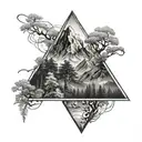 mountain and jungle forest with trees in triangle shape tattoo design idea