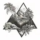 mountain and jungle forest with trees in triangle shape tattoo design idea