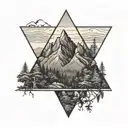 mountain and jungle forest with trees in triangle shape tattoo design idea