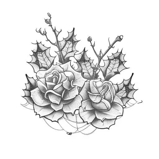 holly and larkspur connected at stem tattoo design idea