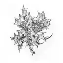 holly and larkspur connected at stem tattoo design idea