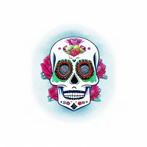 sugar skull with redfish tattoo design idea