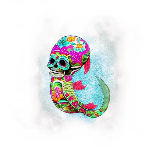sugar skull with redfish tattoo design idea