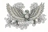 Name Lindsay on the chest with wing attached on the m. deltoideus tattoo design idea