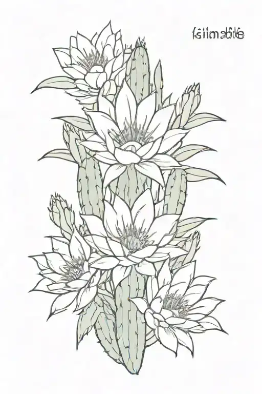 nightblooming cactus with 3 flowers tattoo design idea
