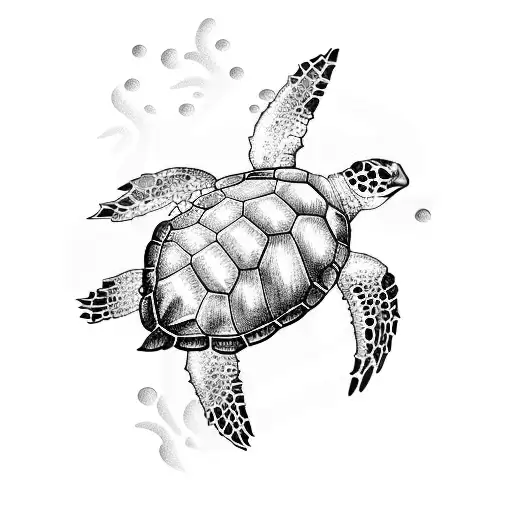 sea turtle swimming in a sea of flowers tattoo design idea