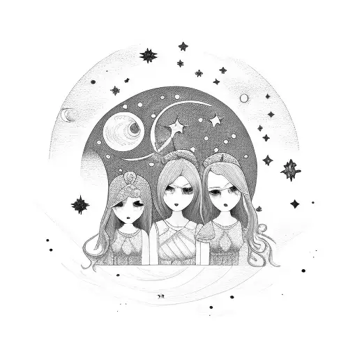 An artistic representation of your wife and three daughters as stars in the night sky tattoo design idea