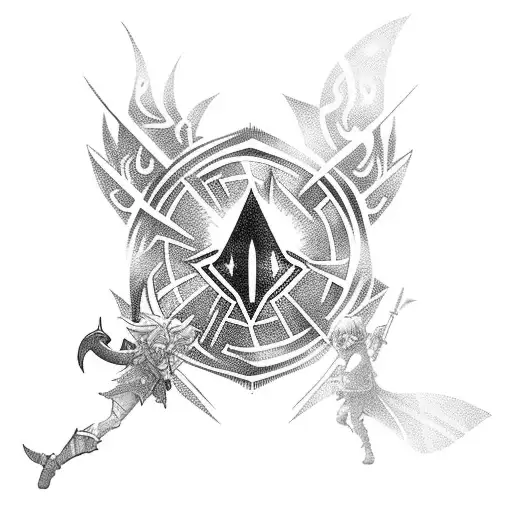 link from Zelda with 4 light fairies different colors  tattoo design idea