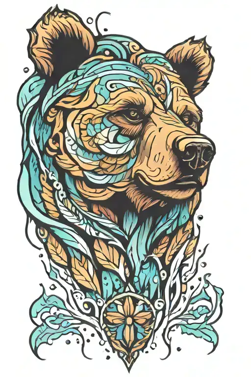 bear head aurora borealis colors tattoo design idea