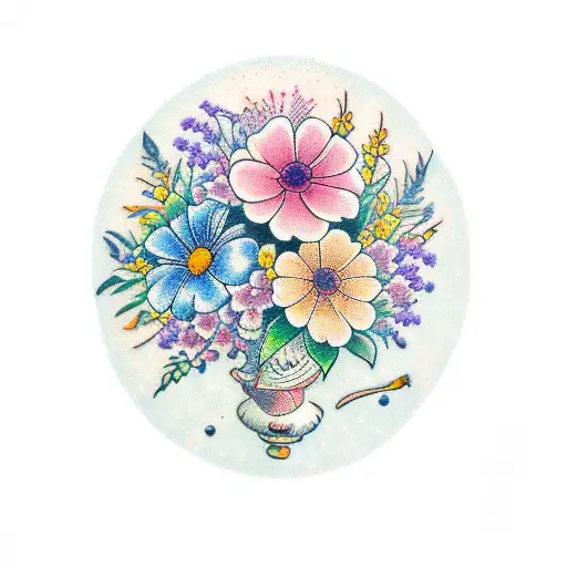 january, april, may, september and november birth flower bouquet  tattoo design idea