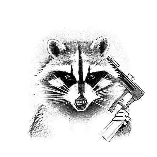 angry raccoon with a rifle tattoo design idea