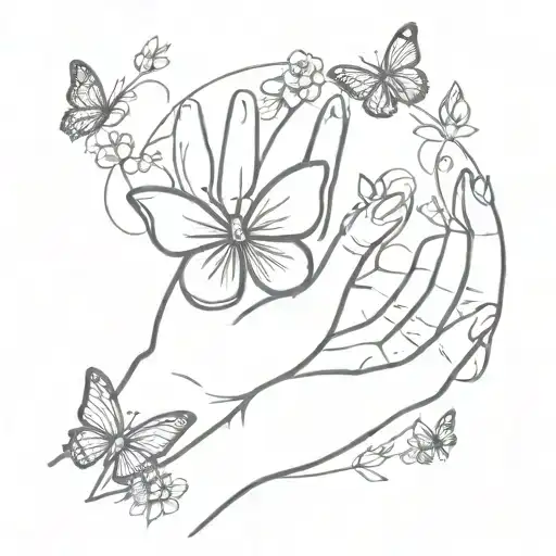 open hands releasing simple flowers and butterflies  tattoo design idea