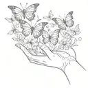 open hands releasing butterflies and flowers tattoo design idea